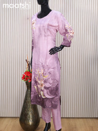 Muslin readymade salwar suits pastel pink with embroidery leaf work buttas and straight cut pant & sequin work dupatta