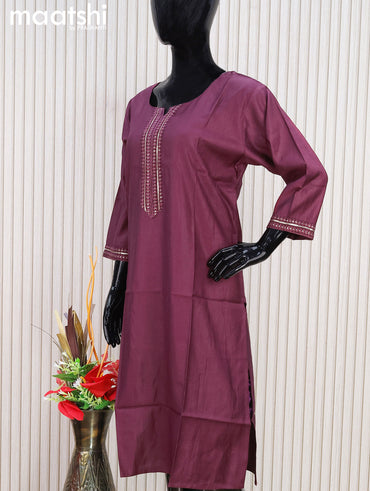 Rayon readymade kurti maroon with sequin lace patch work neck pattern without pant