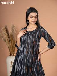 Cotton readymade salwar suit black and grey with allover ikat weaves & simple neck pattern and straight cut pant & dupatta