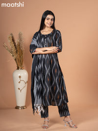 Cotton readymade salwar suit black and grey with allover ikat weaves & simple neck pattern and straight cut pant & dupatta