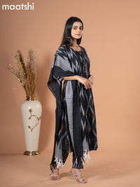 Cotton readymade salwar suit black and grey with allover ikat weaves & simple neck pattern and straight cut pant & dupatta