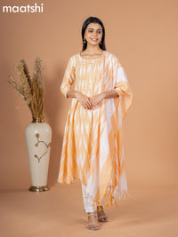 Cotton readymade salwar suit pale orange and off white with allover ikat weaves & simple neck pattern and straight cut pant & dupatta