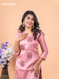 Chanderi readymade kurti pastel peach with mirror & french knot work without pant