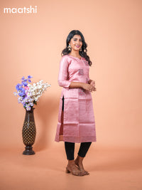 Chanderi readymade kurti pastel peach with mirror & french knot work without pant