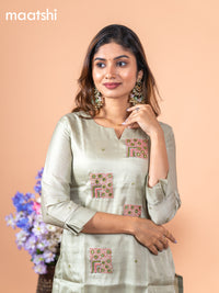 Chanderi readymade kurti pastel green with mirror & french knot work without pant