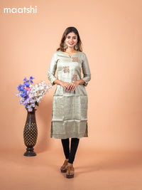 Chanderi readymade kurti pastel green with mirror & french knot work without pant