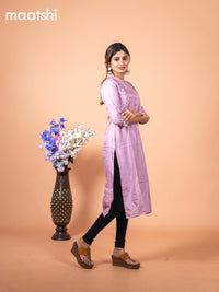 Chanderi readymade kurti pastel pink with allover french knot beaded/ work neck pattern without pant