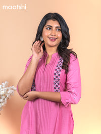 Chanderi readymade kurti mauve pink with allover french knot beaded work neck pattern without pant