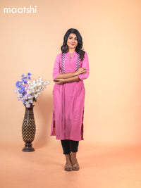 Chanderi readymade kurti mauve pink with allover french knot beaded work neck pattern without pant