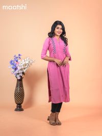 Chanderi readymade kurti mauve pink with allover french knot beaded work neck pattern without pant