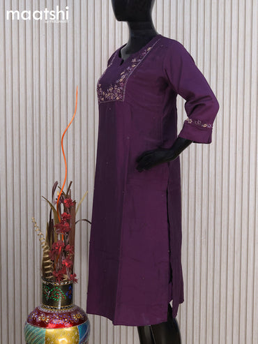 Muslin readymade kurti purple with beaded zardosi work neck pattern without pant