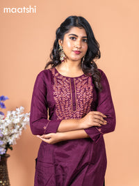 Chanderi readymade kurti wine shade with embroidery sequin work neck pattern without pant