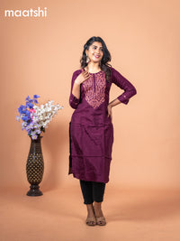 Chanderi readymade kurti wine shade with embroidery sequin work neck pattern without pant