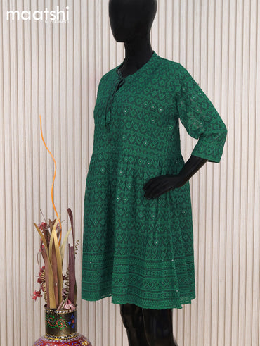 Semi georgette readymade tunic top green with allover chikankari work without pant