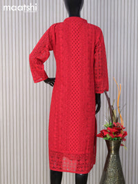 Semi georgette readymade kurti red with allover chikankari work without pant