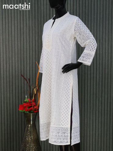 Semi georgette readymade kurti off white with allover chikankari work without pant