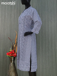 Semi georgette readymade kurti elephant grey with allover chikankari work without pant