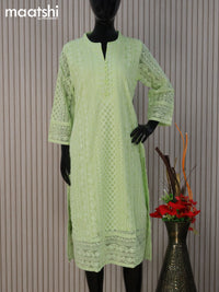 Semi georgette readymade kurti pista green with allover chikankari work without pant