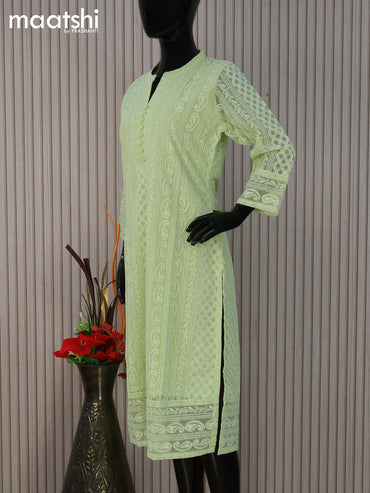 Semi georgette readymade kurti pista green with allover chikankari work without pant