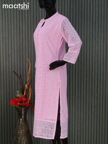 Semi georgette readymade kurti light pink with allover chikankari work without pant