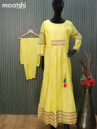 Raw silk readymade anarkali salwar suit yellow with allover embroidery sequin work and straight cut pant & dupatta sleeve attached