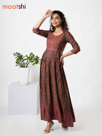 Modal floor length dress maroon and grey shade with allover prints & floral design neck pattern without pant