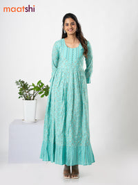 Modal floor length dress teal blue with allover patola prints & patch work neck pattern without pant