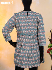 Cotton readymade short umbrella kurti pastel blue and pastel pink with allover prints & alia cut neck pattern without pant