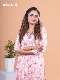 Cotton readymade kurti peach shade with allover prints & embroidery mirror work v neck pattern without pant