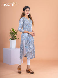 Cotton readymade kurti grey with allover floral prints & embroidery mirror work v neck pattern without pant