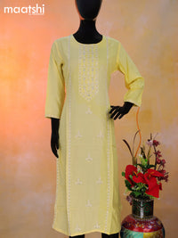 Rayon readymade kurti yellow with allover embroidery & sequin work neck pattern without pant