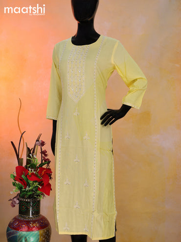 Rayon readymade kurti yellow with allover embroidery & sequin work neck pattern without pant