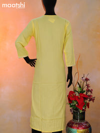 Rayon readymade kurti yellow with allover embroidery & sequin work neck pattern without pant