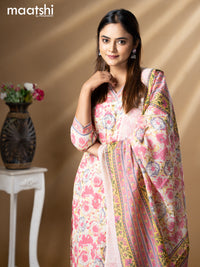 Floral prints readymade salwar suit cream and pink with simple sequin work v neck pattern and straight cut pant & dupatta