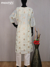 Chanderi readymade salwar suit cream and off white with zari buttas & zardosi work neck pattern and straight cut pant & dupatta