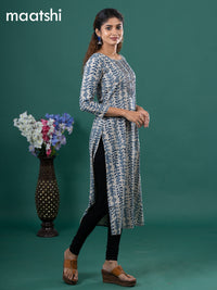 Cotton readymade kurti beige and blue with allover prints & embroidery mirror work neck pattern without pant