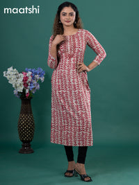 Cotton readymade kurti beige and red with allover prints & embroidery mirror work neck pattern without pant