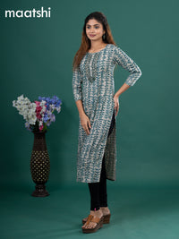 Cotton readymade kurti beige and peacock green with allover prints & embroidery mirror work neck pattern without pant