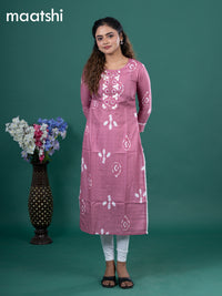 Cotton readymade kurti pastel pink with batik prints & embroidery mirror work neck pattern without pant