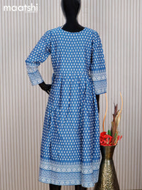 Cotton readymade umbrella kurti blue and off white with allover butta prints & embroidery sequin work neck pattern without pant