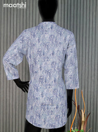 Cotton readymade short kurti bluish grey with allover prints & simple neck pattern without pant