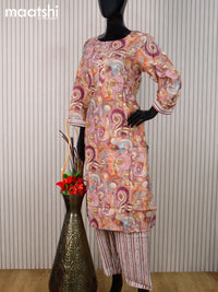 Muslin readymade kurti set multi colour and cream with allover prints & simple neck pattern and straight cut pant