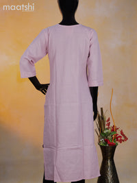 Cotton readymade kurti baby pink with allover embroidery sequin work & patch work neck pattern without pant