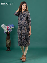 Cotton readymade kurti black with allover prints & simple neck pattern without pant