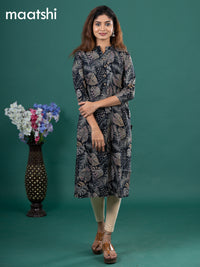 Cotton readymade kurti black with allover prints & simple neck pattern without pant