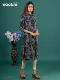 Cotton readymade kurti black with allover prints & simple neck pattern without pant