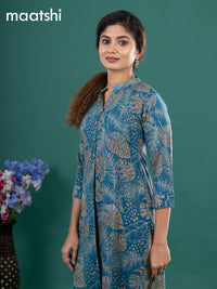 Cotton readymade kurti peacock green with allover prints & simple neck pattern without pant