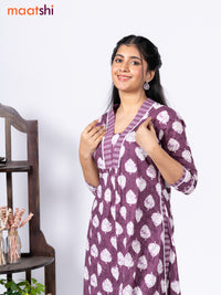 Cotton readymade kurti set wine shade and off white with alloover butta prints & sequin work v neck pattern and straight cut pant