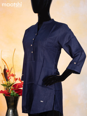 Rayon readymade short kurti navy blue with plain body & simple neck pattern without pant