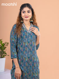 Cotton readymade kurti green shade and multi colour with allover prints & embroidery mirror work neck v pattern without pant